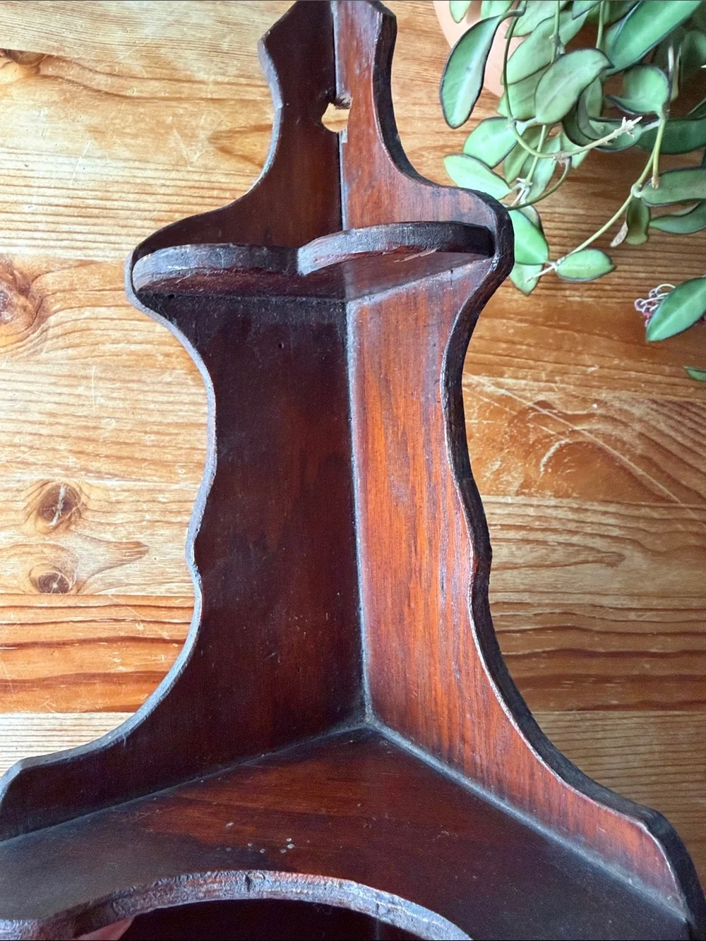Vintage Handcrafted Wooden Corner Wall Shelf
